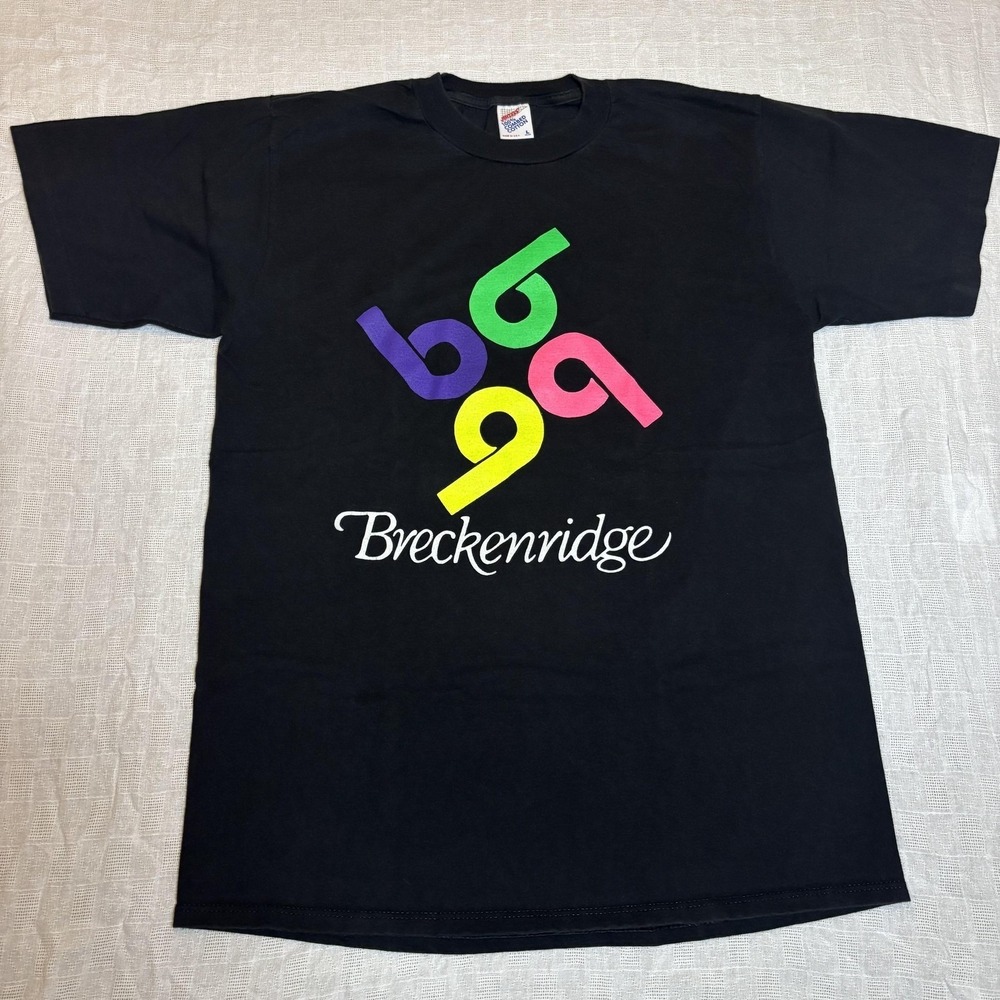 Vintage Breckenridge Shirt Mens Large Black Single Stitch Graphic Made USA 80s